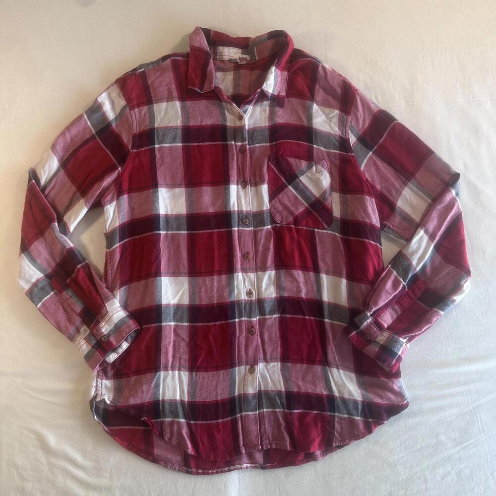 Garage Women's Red White Black Plaid Long Sleeve Button Down Shirt Size M